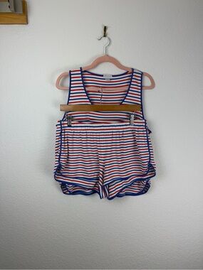 Lake Red White and Blue Striped Short Sleeve Shorts Pajama Set Pima Cotton Large